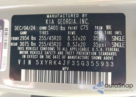 2025 Kia Sorento Sx from USA, damaged, VIN 5XYRK4JF3SG355933